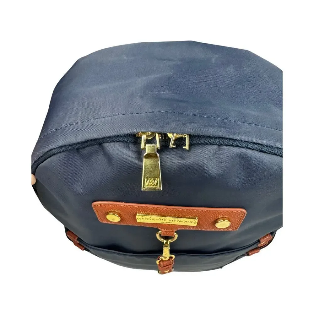 Adrienne Vittadini Backpack Unisex Navy Blue Zip Top Closure Preppy Pockets Logo